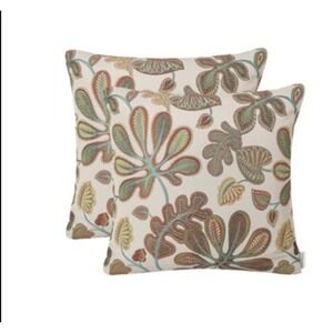 Mika Home Set of 2 Jacquard Tropical Leaf Throw Pillow Covers 20x20 Teal Cream
